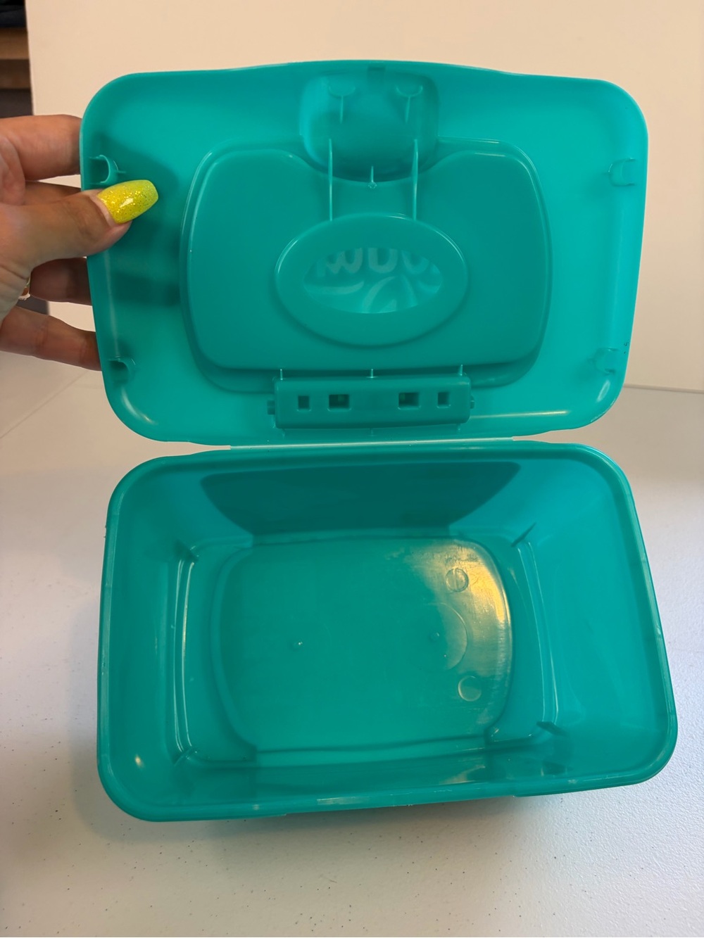 Pampers Baby Wipes Soft Container Plastic EMPTY Pop Up Top Dispenser Blue Green - Picture 6 of 6